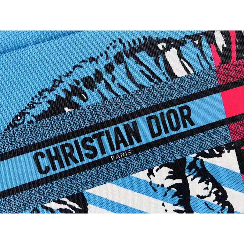 Dior Unisex CD Large Book Tote Blue Pink D-Jungle Pop Embroidery