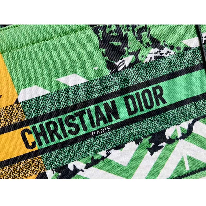 Dior Unisex CD Medium Book Tote Green Orange D-Jungle Pop Embroidery