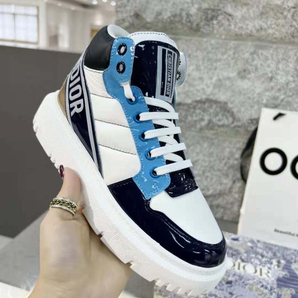 Dior Unisex D-Player Sneaker Blue Multicolor Technical Fabric Suede and Calfskin