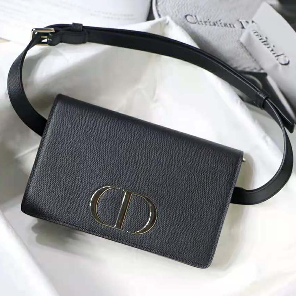 Dior Women 30 Montaigne 2-in-1 Pouch Stone Grained Calfskin-Black