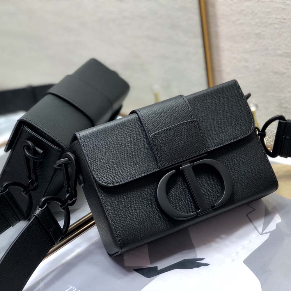 Dior Women 30 Montaigne Box Bag Black Ultramatte Grained Calfskin