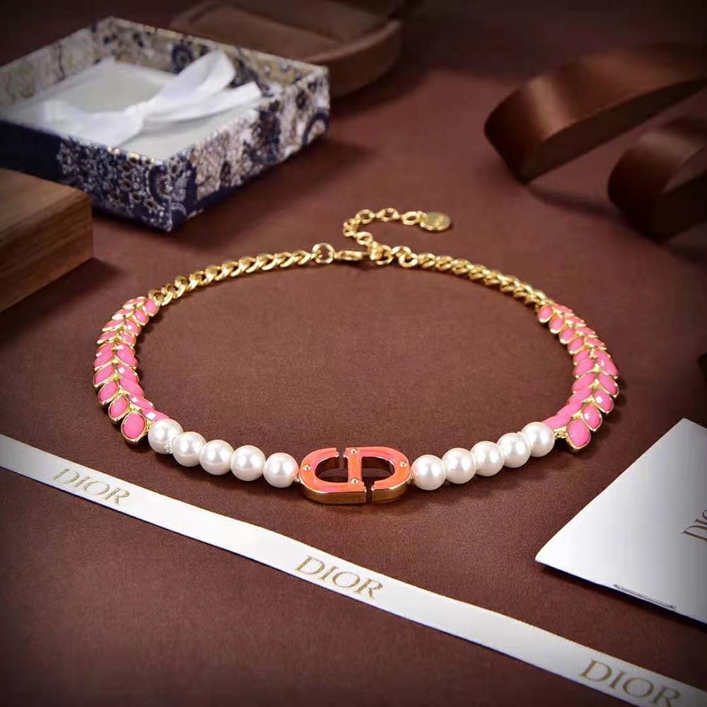 Dior Women 30 Montaigne Necklace Gold-Finish Metal with White Resin Pearls