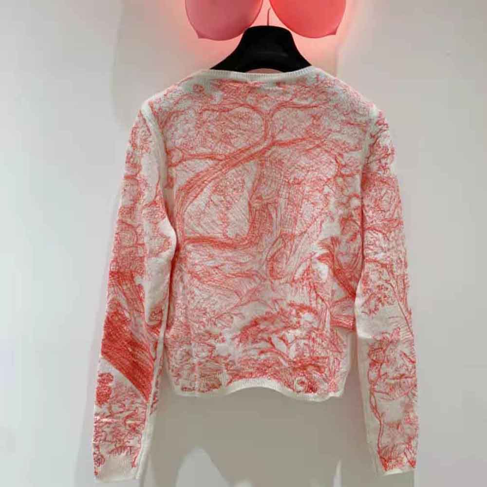 Dior Women Chez Moi Embroidered Sweater Peony Pink Technical Cashmere Knit
