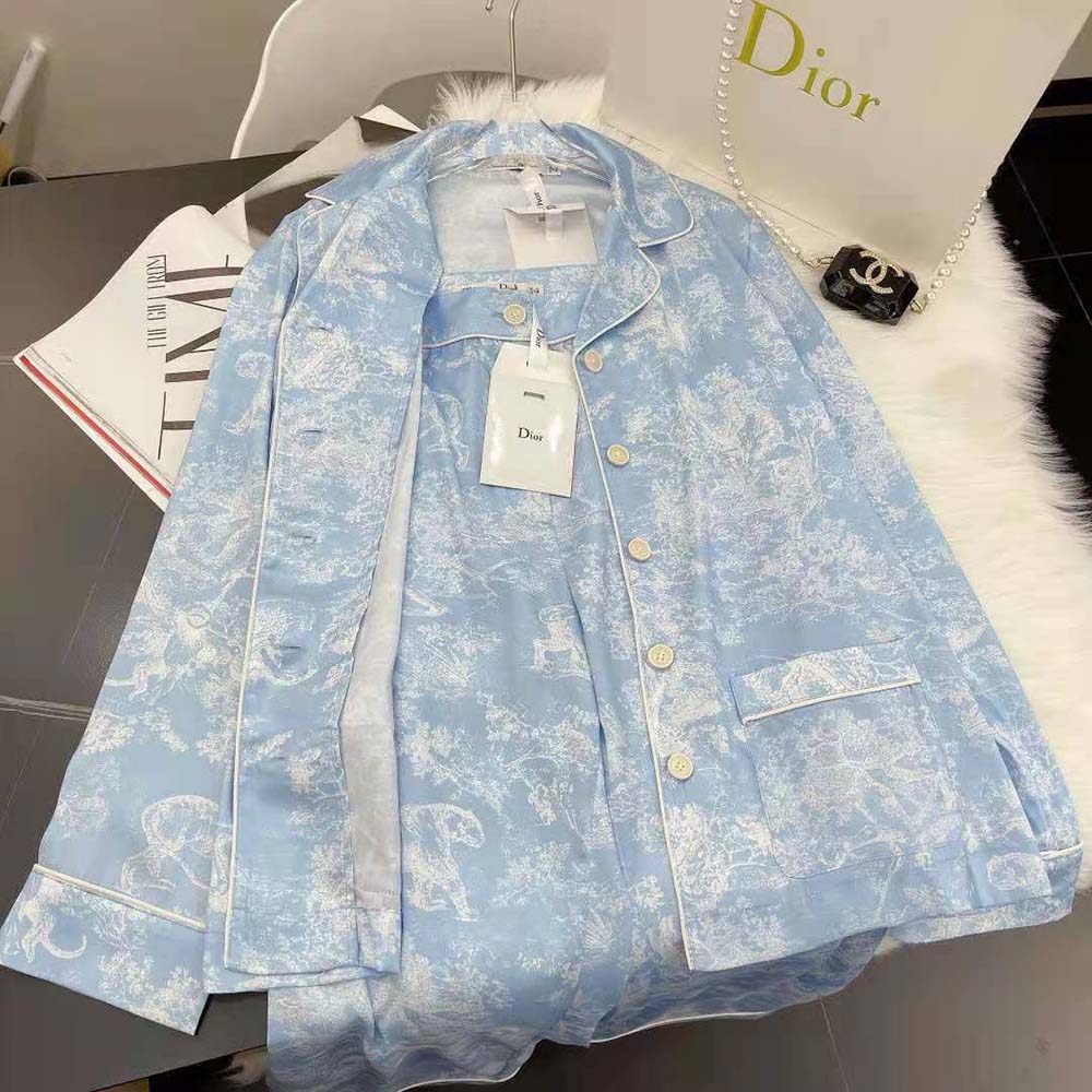 Dior Women Chez Moi Shirt Cornflower Blue Toile de Jouy Reverse Silk Twill