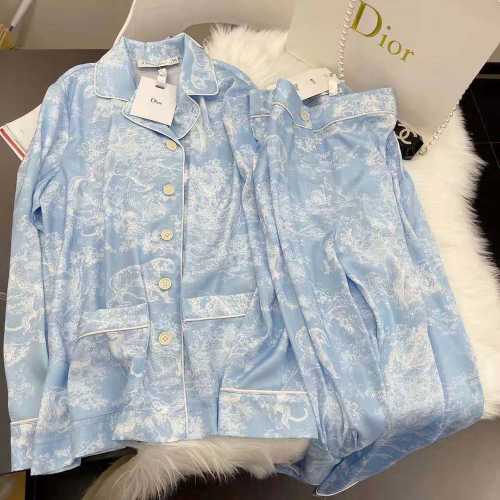 Dior Women Chez Moi Shirt Cornflower Blue Toile de Jouy Reverse Silk Twill