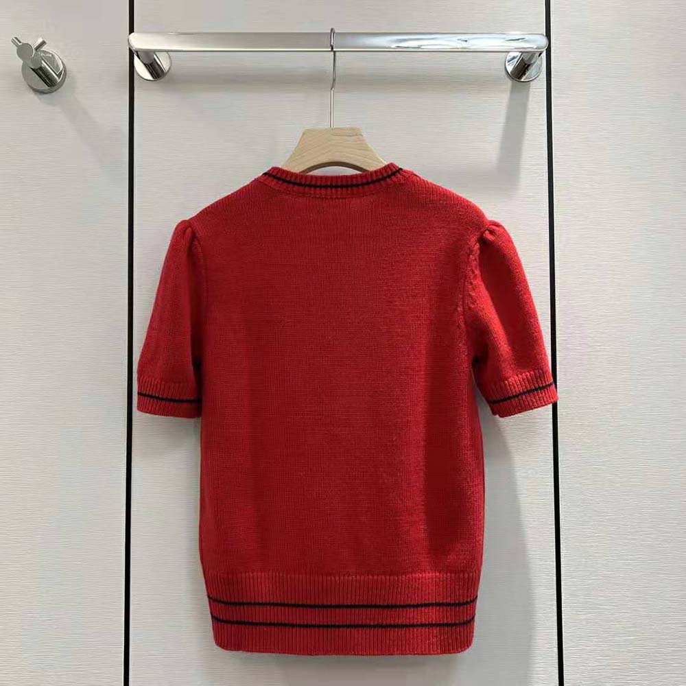 Dior Women Christian Dior Short-Sleeved Sweater Red Cashmere and Wool Knit