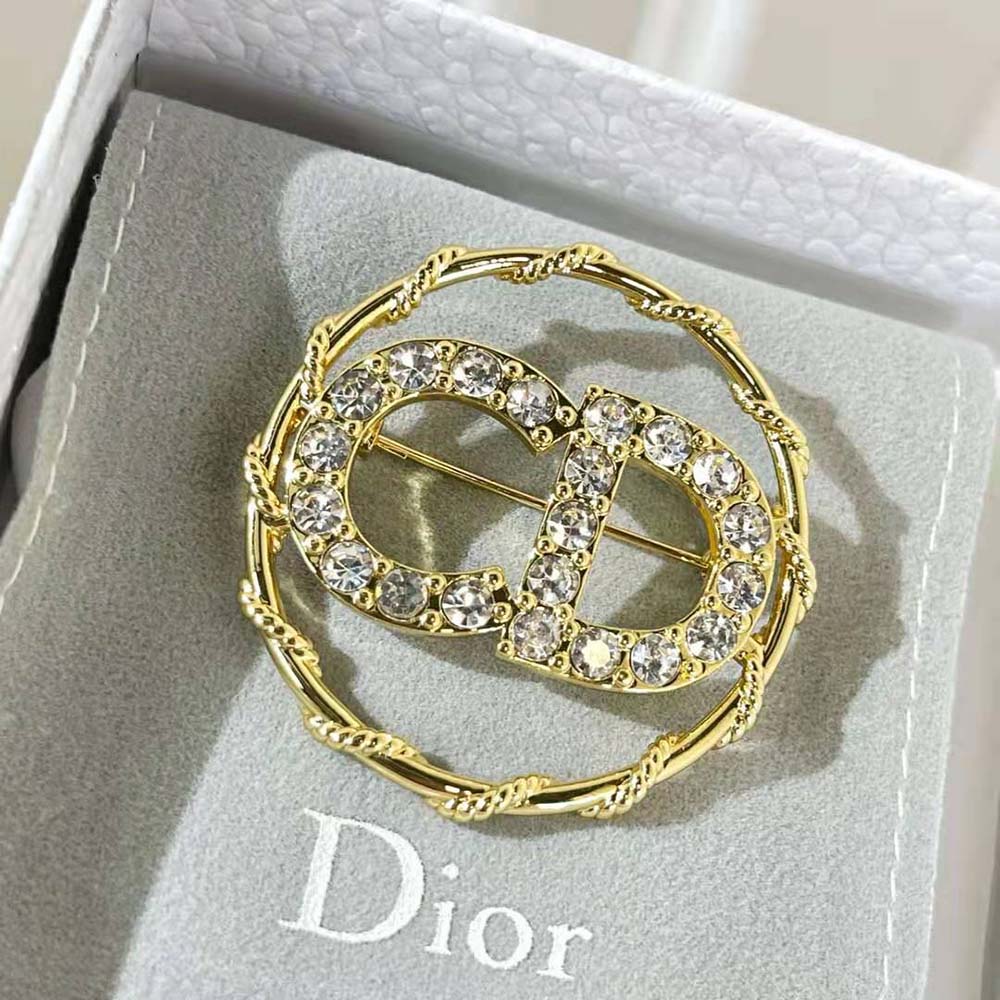 Dior Women Clair D Lune Brooch Gold-Finish Metal and White Crystals