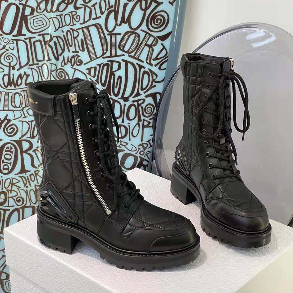 Dior Women D-Leader Ankle Boot Black Quilted Cannage Calfskin