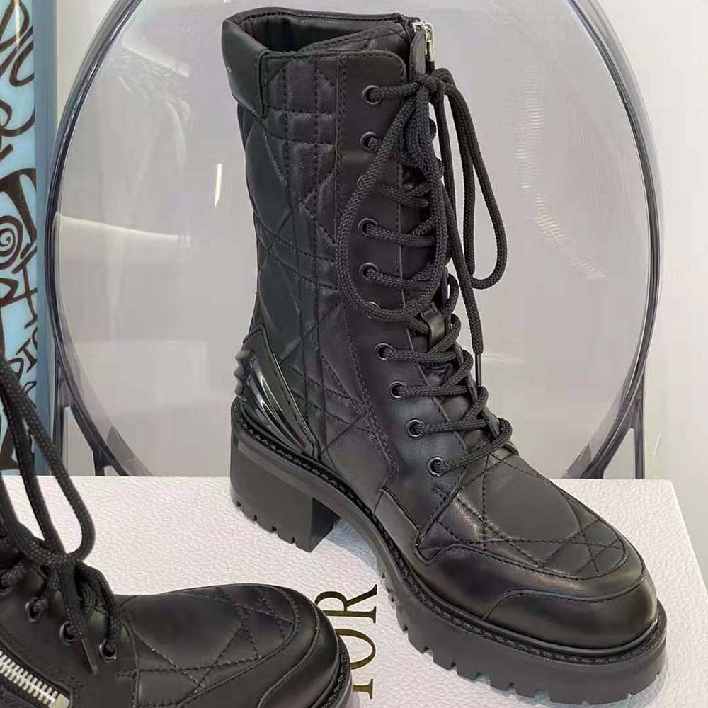 Dior Women D-Leader Ankle Boot Black Quilted Cannage Calfskin