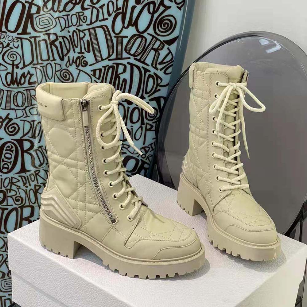 Dior Women D-Leader Ankle Boot White Quilted Cannage Calfskin
