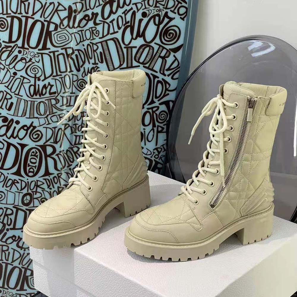 Dior Women D-Leader Ankle Boot White Quilted Cannage Calfskin