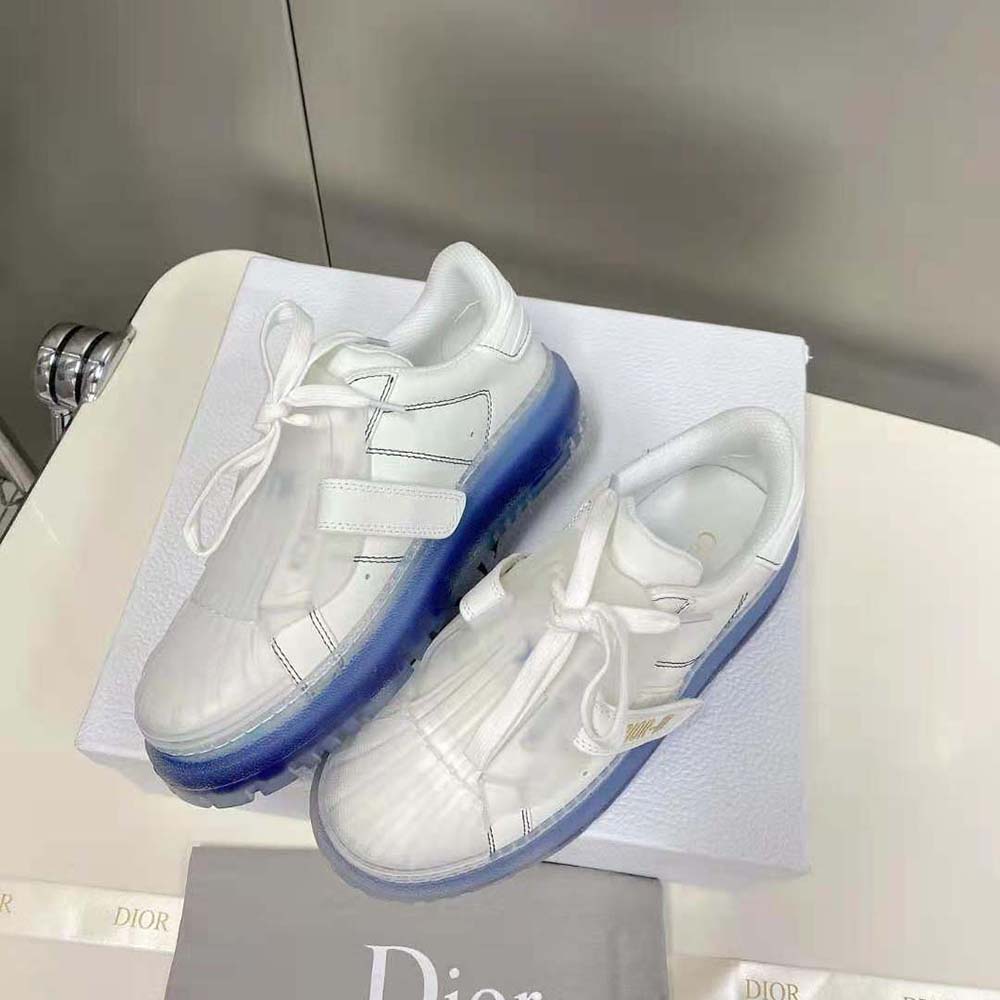 Dior Women Dior-Id Sneaker White Calfskin and Deep Blue Transparent Rubber