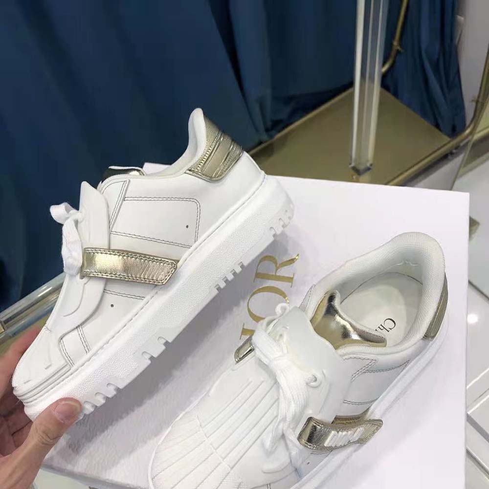 Dior Women Dior-id Sneaker White Calfskin and Gold-Tone Laminate