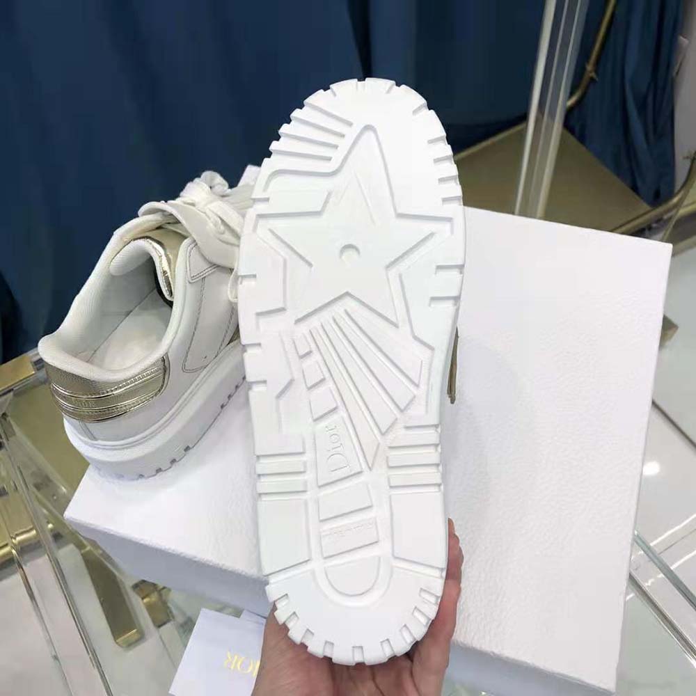 Dior Women Dior-id Sneaker White Calfskin and Gold-Tone Laminate