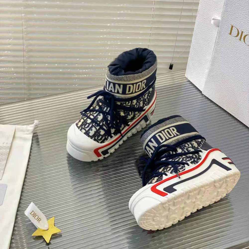 Dior Women Dioralps Snow Ankle Boot Deep Blue Dior Oblique Shiny Nylon