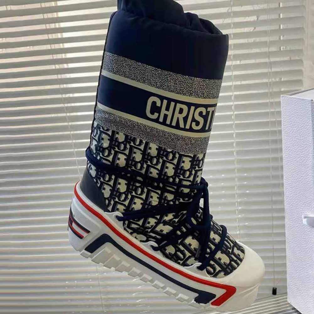 Dior Women Dioralps Snow Boot Deep Blue Dior Oblique Shiny Nylon