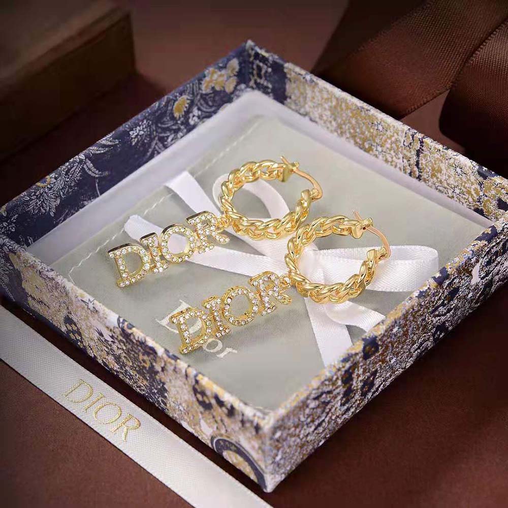 Dior Women Dio(r)evolution Earrings Gold-Finish Metal and White Crystals