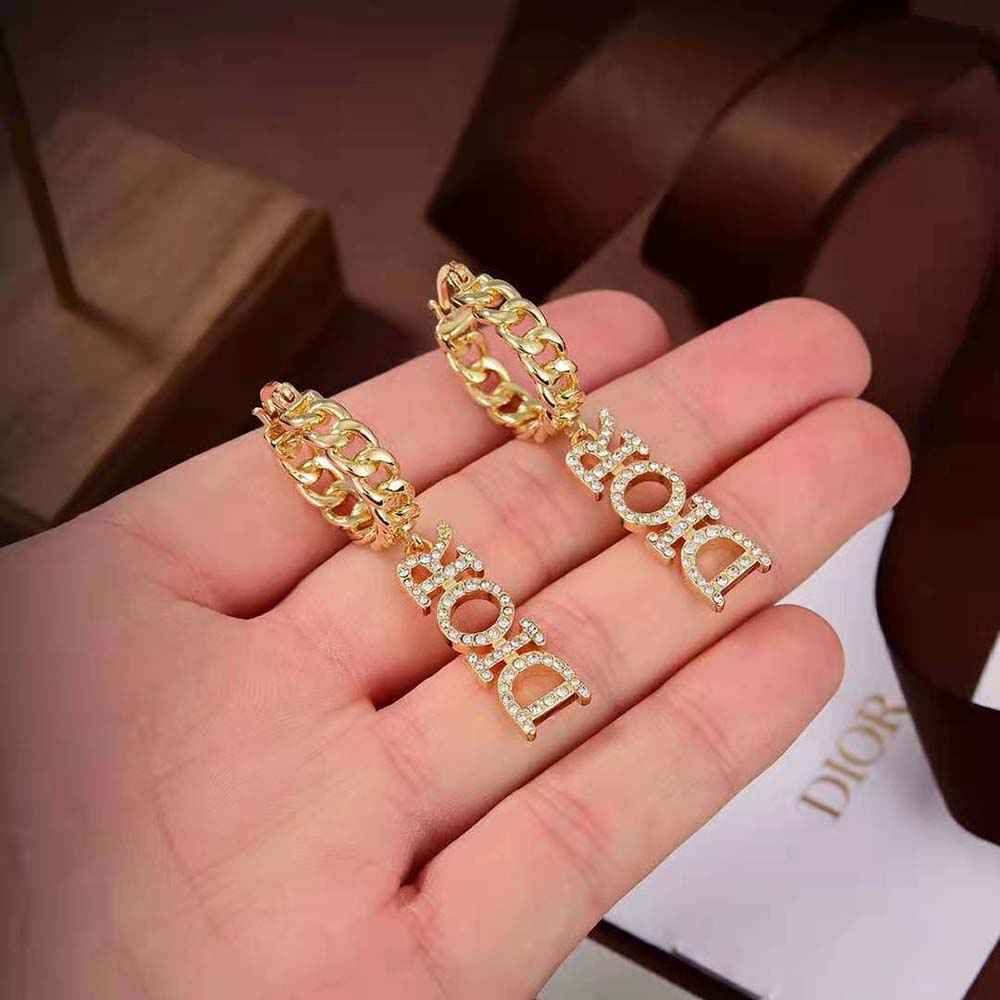 Dior Women Dio(r)evolution Earrings Gold-Finish Metal and White Crystals