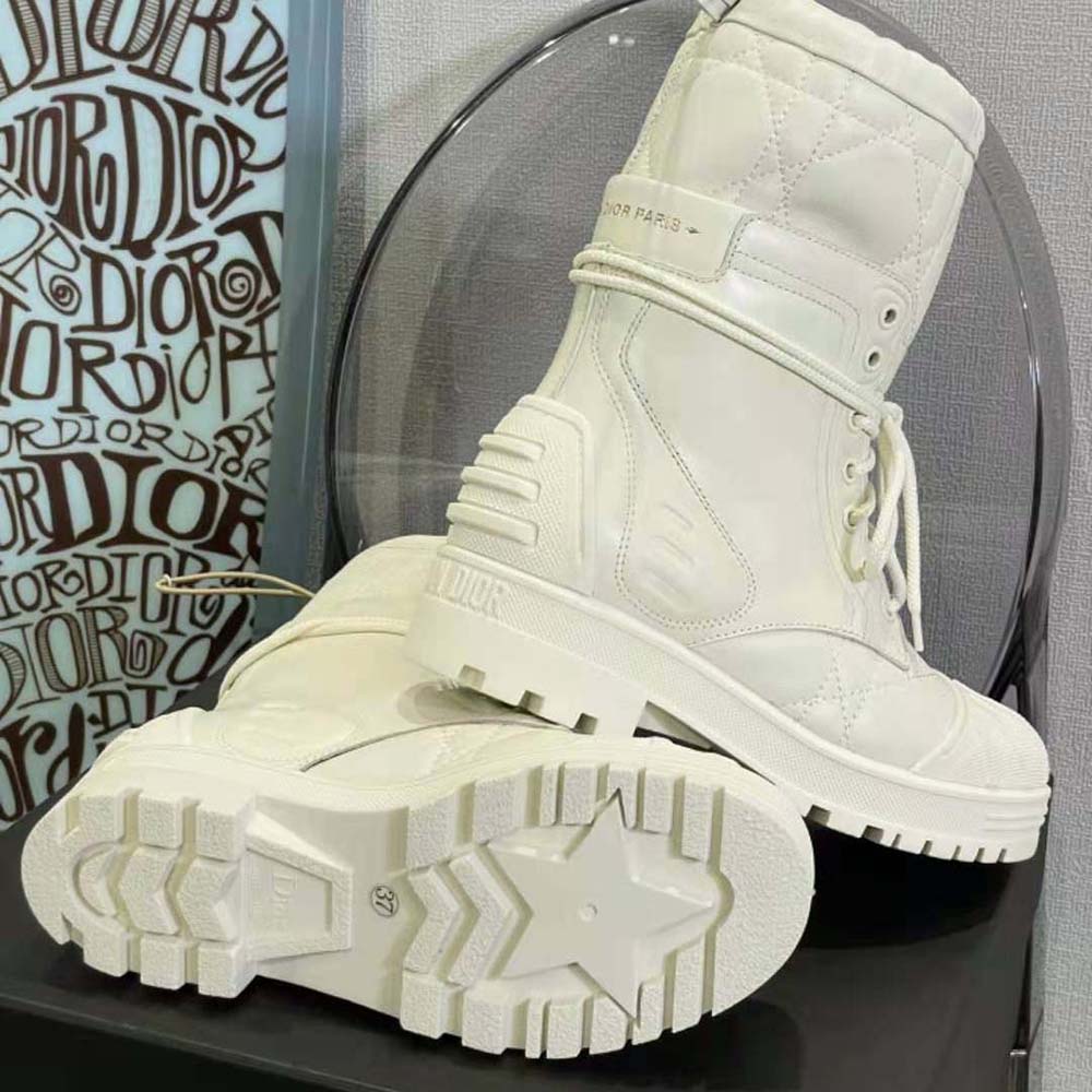 Dior Women Dioriron Ankle Boot White Quilted Cannage Calfskin