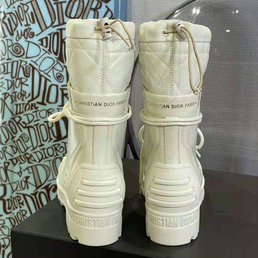 Dior Women Dioriron Ankle Boot White Quilted Cannage Calfskin