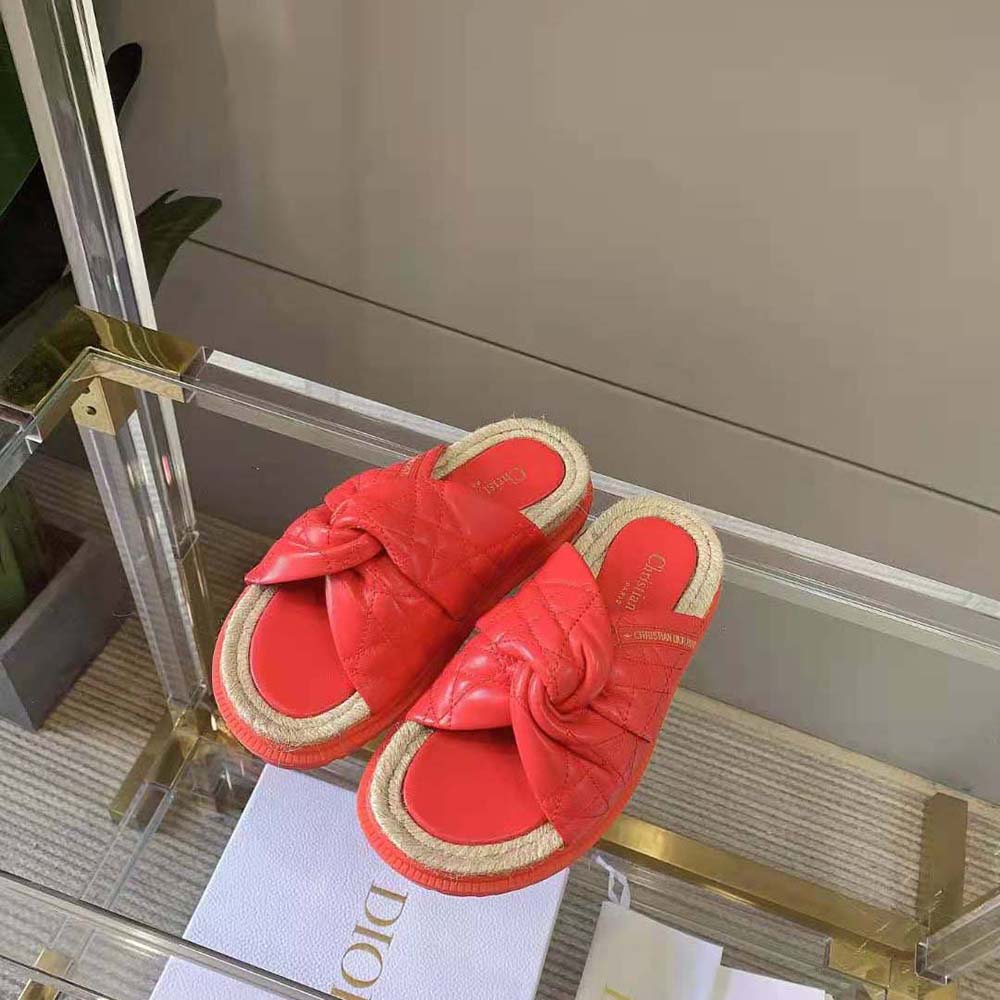 Dior Women Dtwist Slide Bright Orange Cannage Lambskin