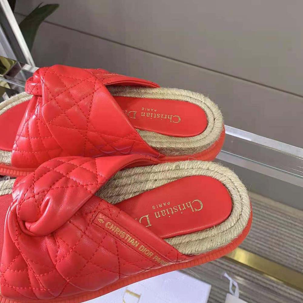 Dior Women Dtwist Slide Bright Orange Cannage Lambskin