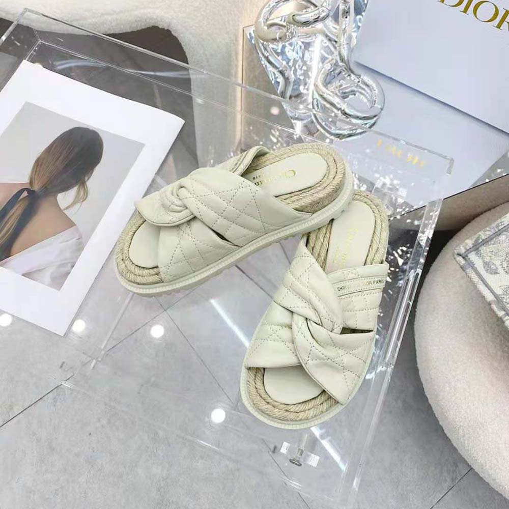 Dior Women Dtwist Slide White Cannage Lambskin
