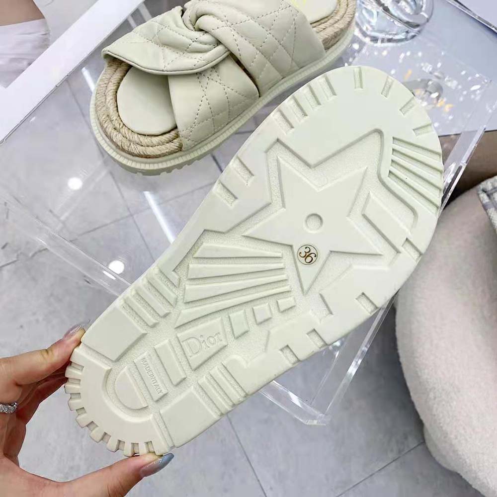 Dior Women Dtwist Slide White Cannage Lambskin
