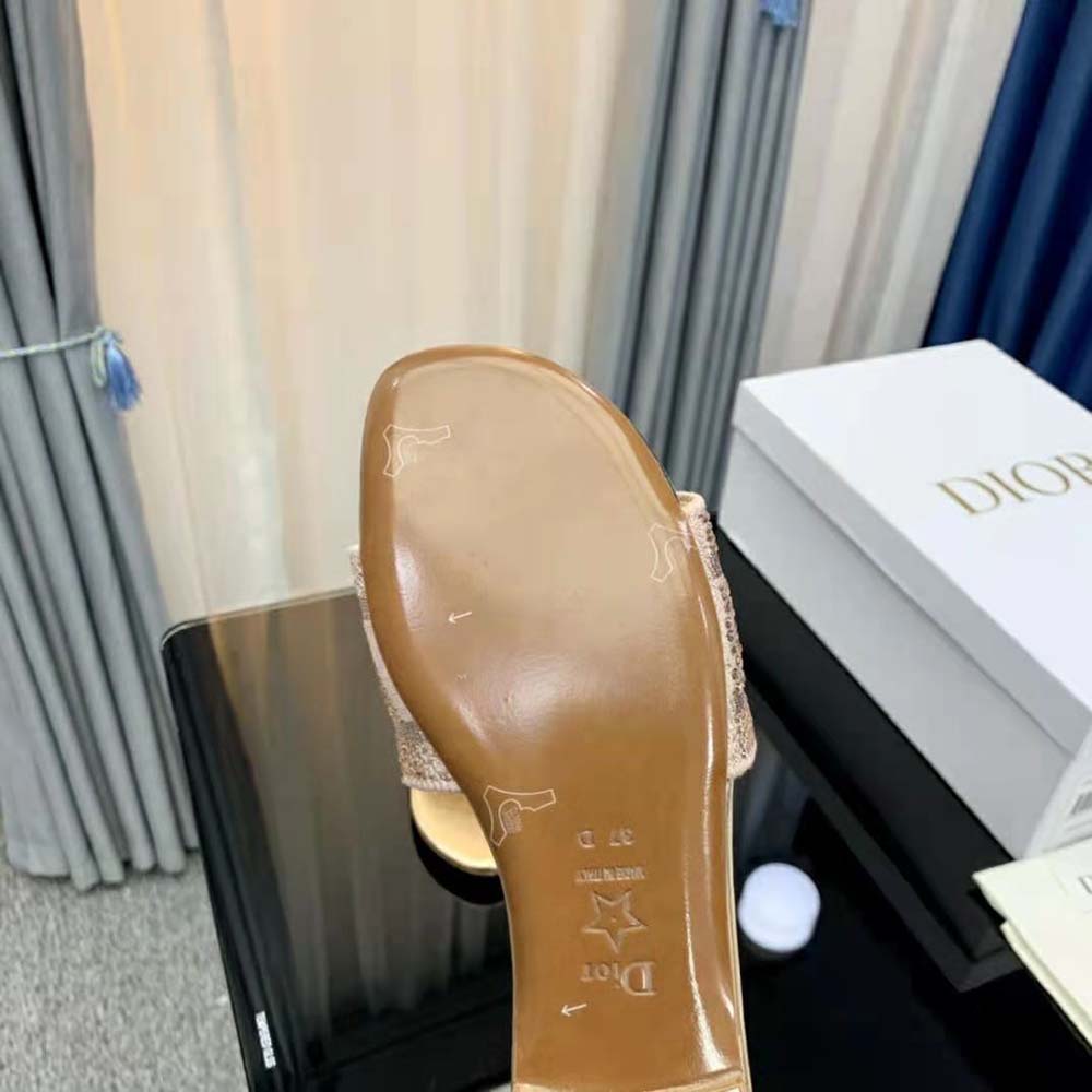 Dior Women Dway Slide Gold-Tone Cotton Embroidered with Metallic Thread and Strass