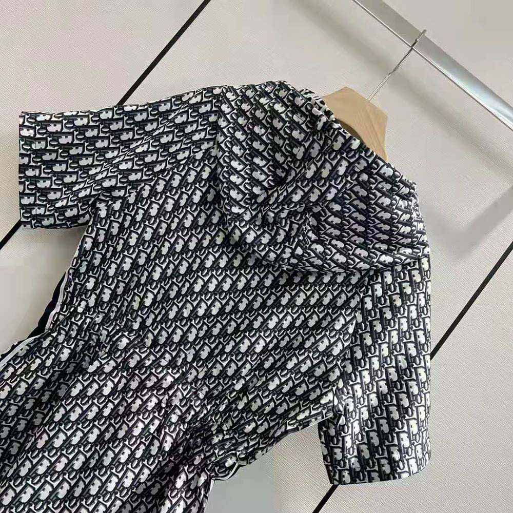 Dior Women Hooded Romper Blue Technical Taffeta Jacquard