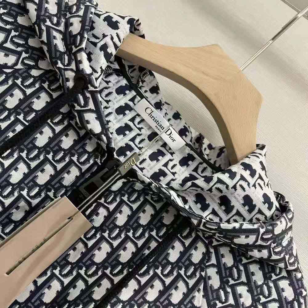 Dior Women Hooded Romper Blue Technical Taffeta Jacquard