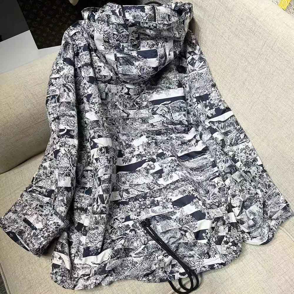 Dior Women Hooded Short Anorak Navy Toile de Jouy Jacquard
