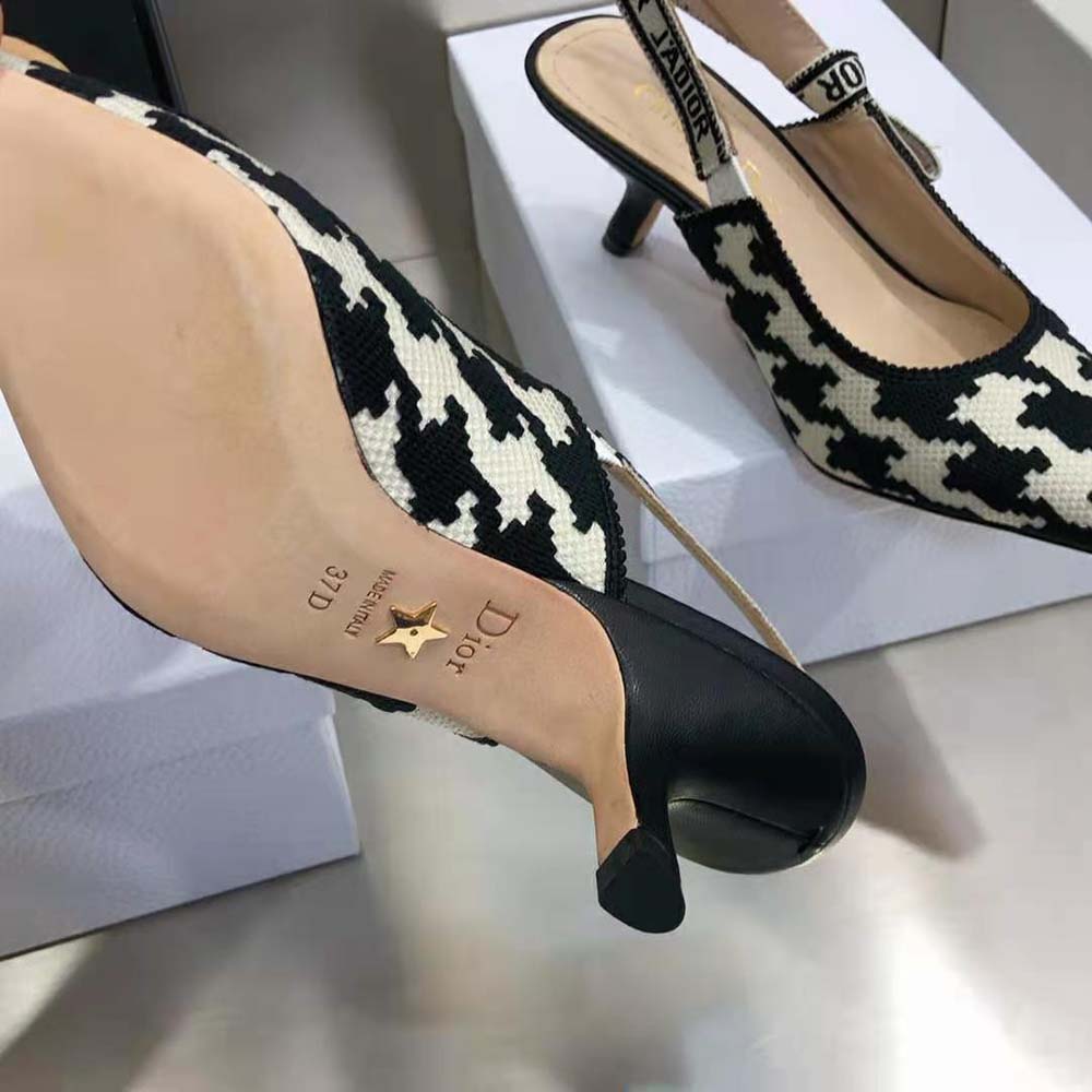 Dior Women J’Adior Slingback Pump Black and White Cotton Embroidery