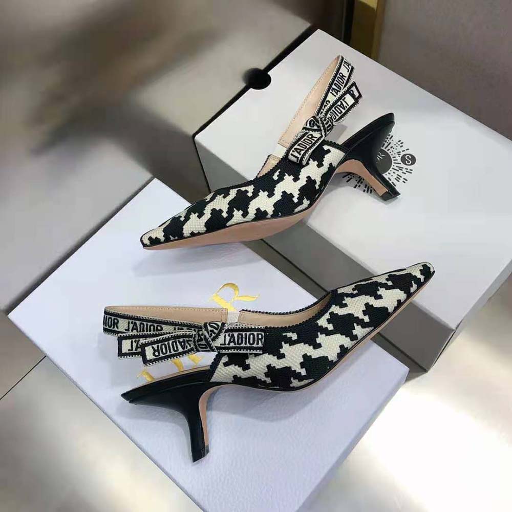 Dior Women J’Adior Slingback Pump Black and White Cotton Embroidery