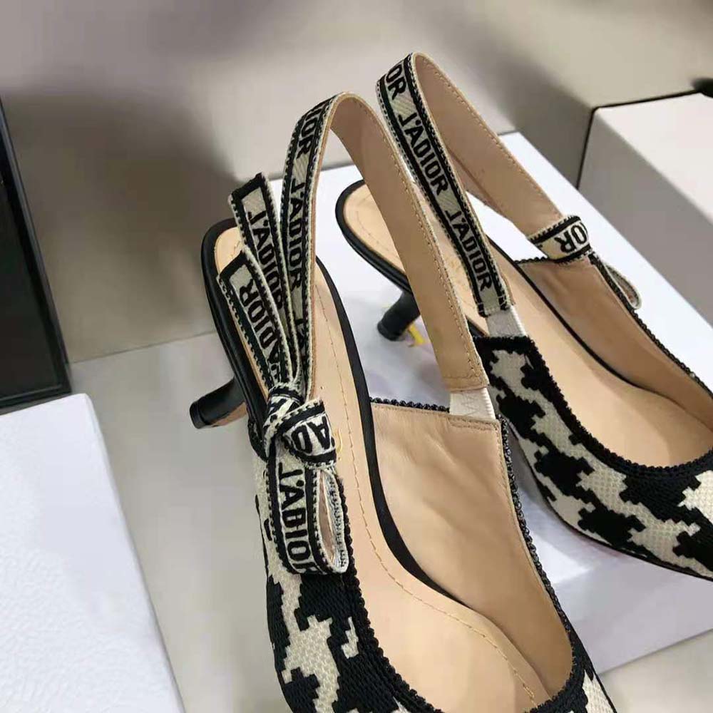 Dior Women J’Adior Slingback Pump Black and White Cotton Embroidery