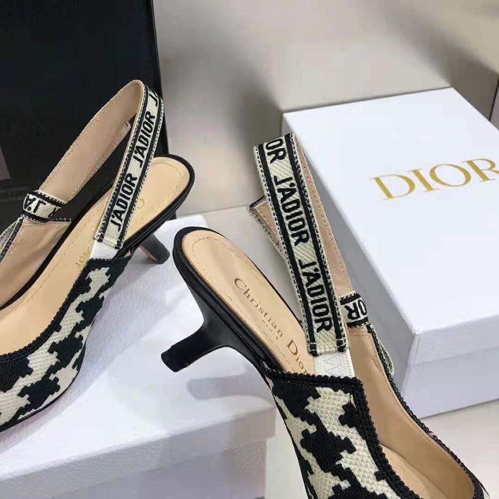 Dior Women J’Adior Slingback Pump Black and White Cotton Embroidery