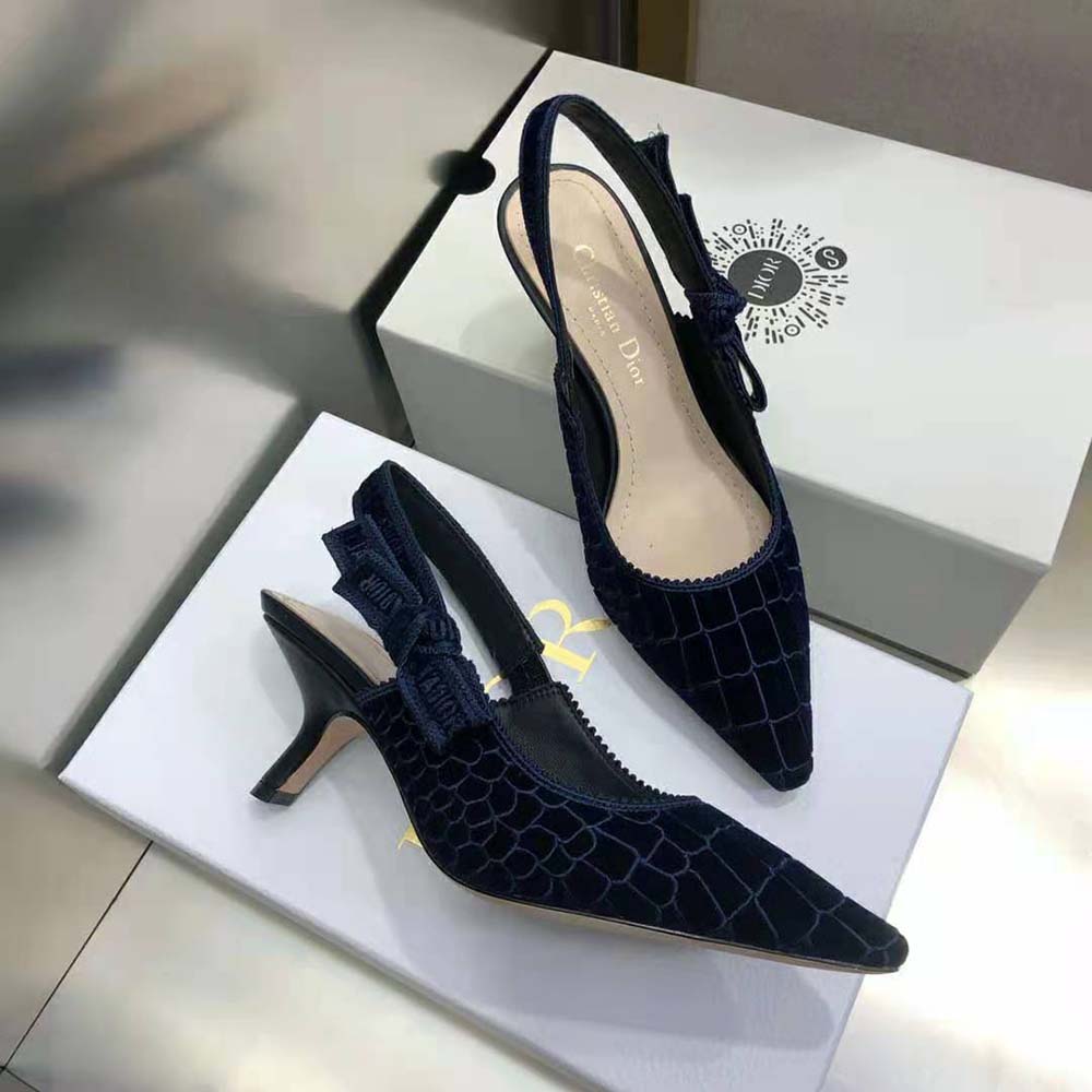 Dior Women J’Adior Slingback Pump Deep Blue Crocodile-Effect Embroidered Velvet