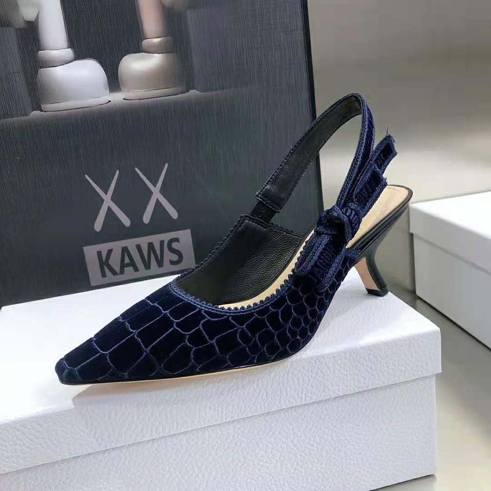 Dior Women J’Adior Slingback Pump Deep Blue Crocodile-Effect Embroidered Velvet