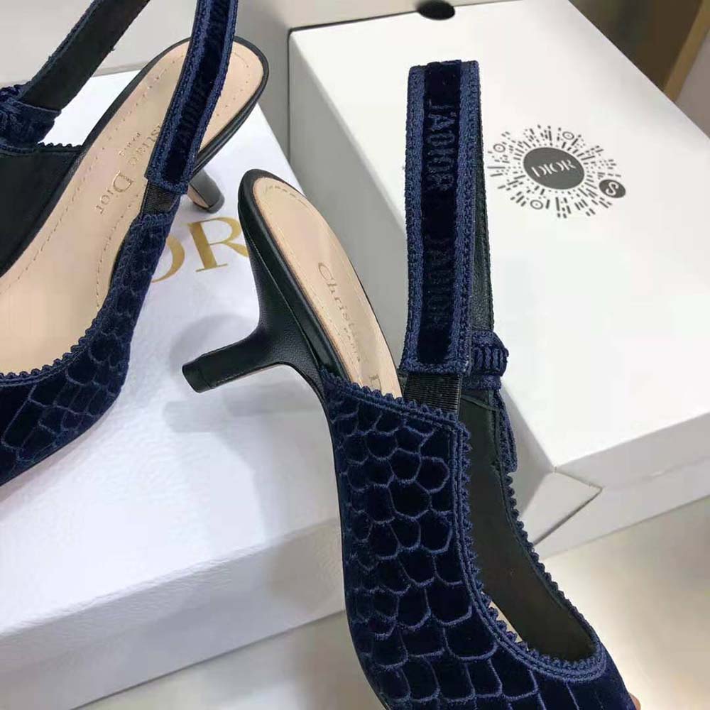 Dior Women J’Adior Slingback Pump Deep Blue Crocodile-Effect Embroidered Velvet