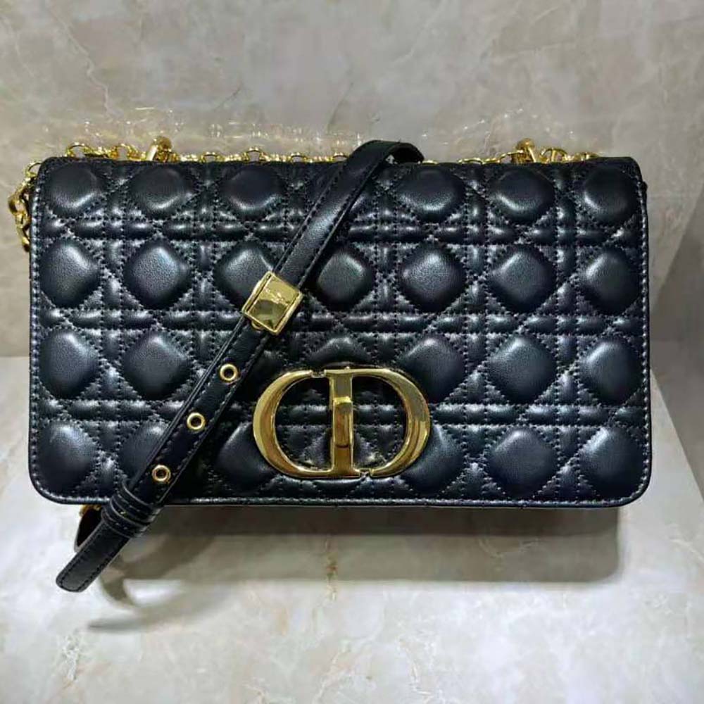Dior Women Large Dior Caro Bag Black Soft Cannage Calfskin