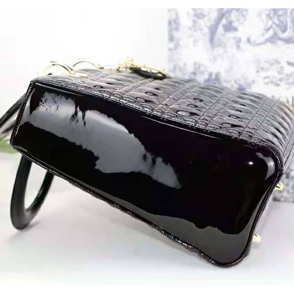 Dior Women Large Lady Dior Bag Black Patent Cannage Calfskin