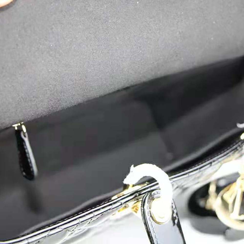 Dior Women Large Lady Dior Bag Black Patent Cannage Calfskin