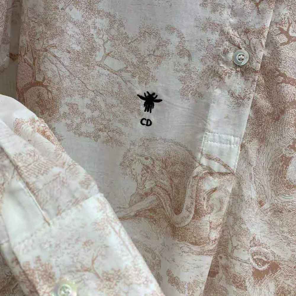 Dior Women Long Blouse Rose Des Vents Cotton Voile with Toile de Jouy Motif