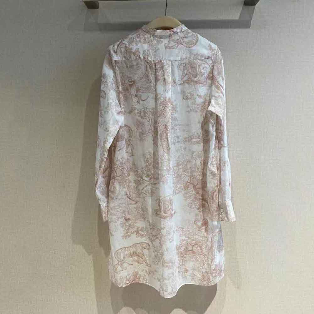 Dior Women Long Blouse Rose Des Vents Cotton Voile with Toile de Jouy Motif
