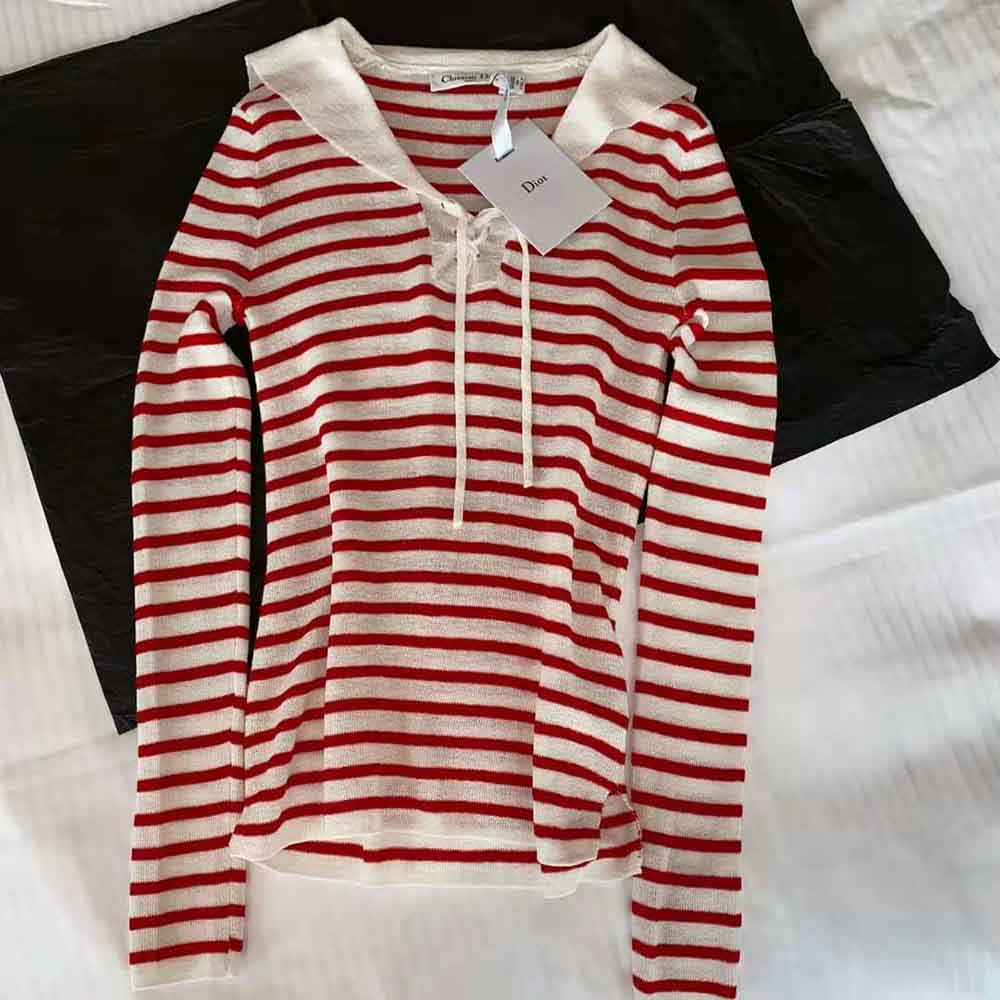 Dior Women Mariniere Sweater Peony Pink Linen Cashmere and Silk