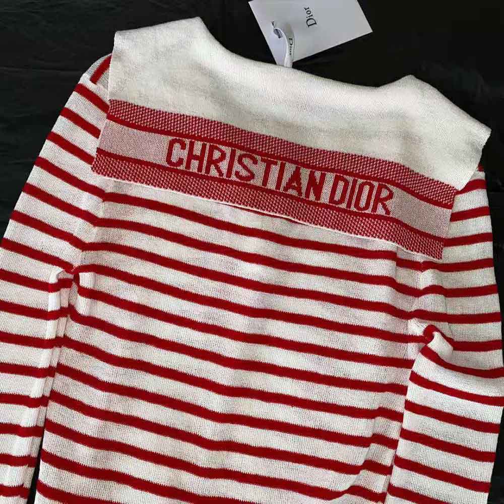 Dior Women Mariniere Sweater Peony Pink Linen Cashmere and Silk