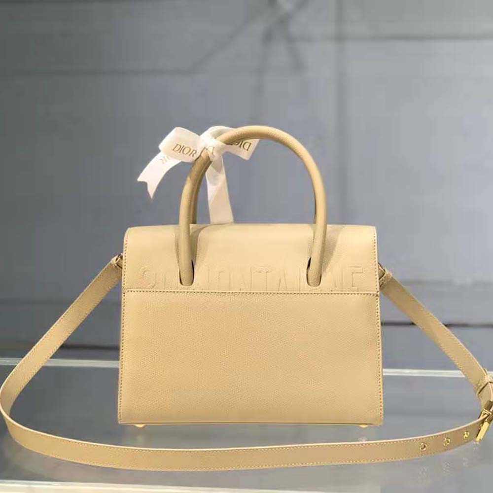 Dior Women Medium ST Honore Tote Latte Grained Calfskin-Sandy