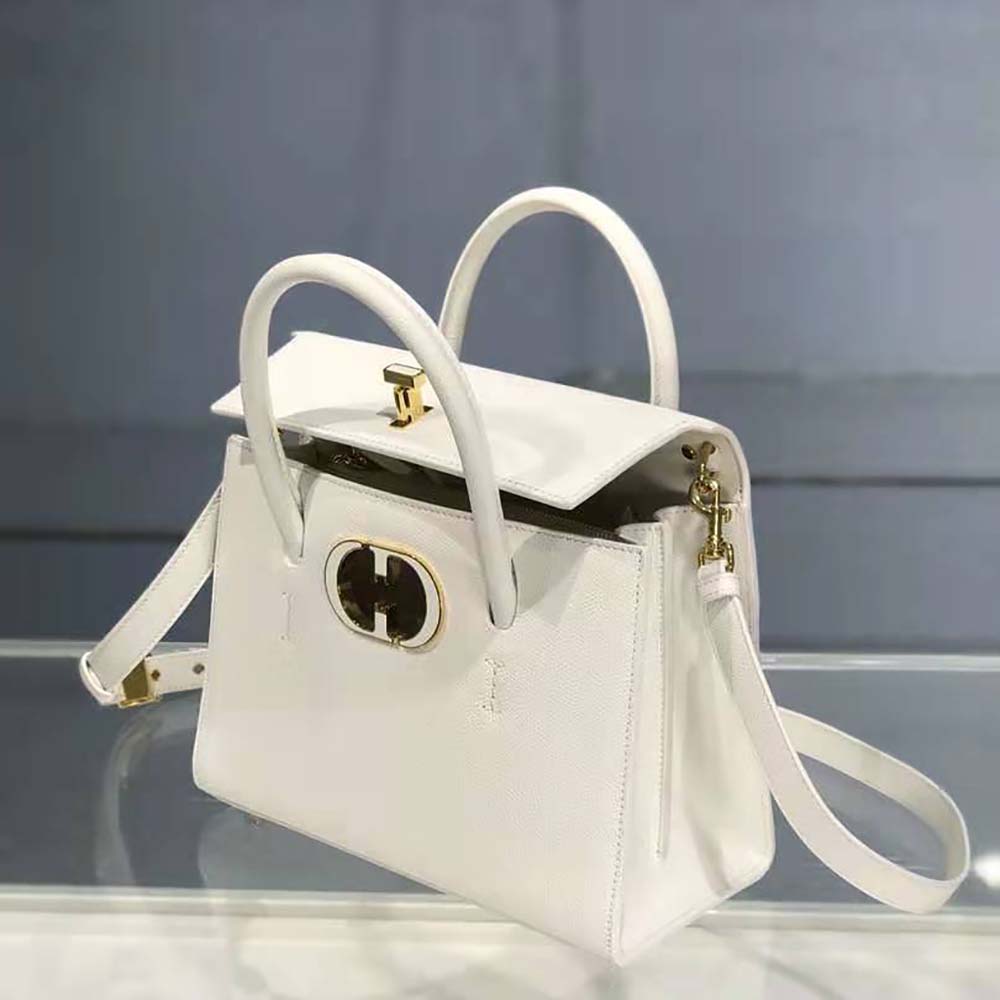 Dior Women Medium ST Honore Tote Latte Grained Calfskin-White