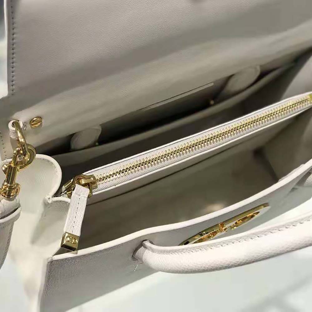 Dior Women Medium ST Honore Tote Latte Grained Calfskin-White