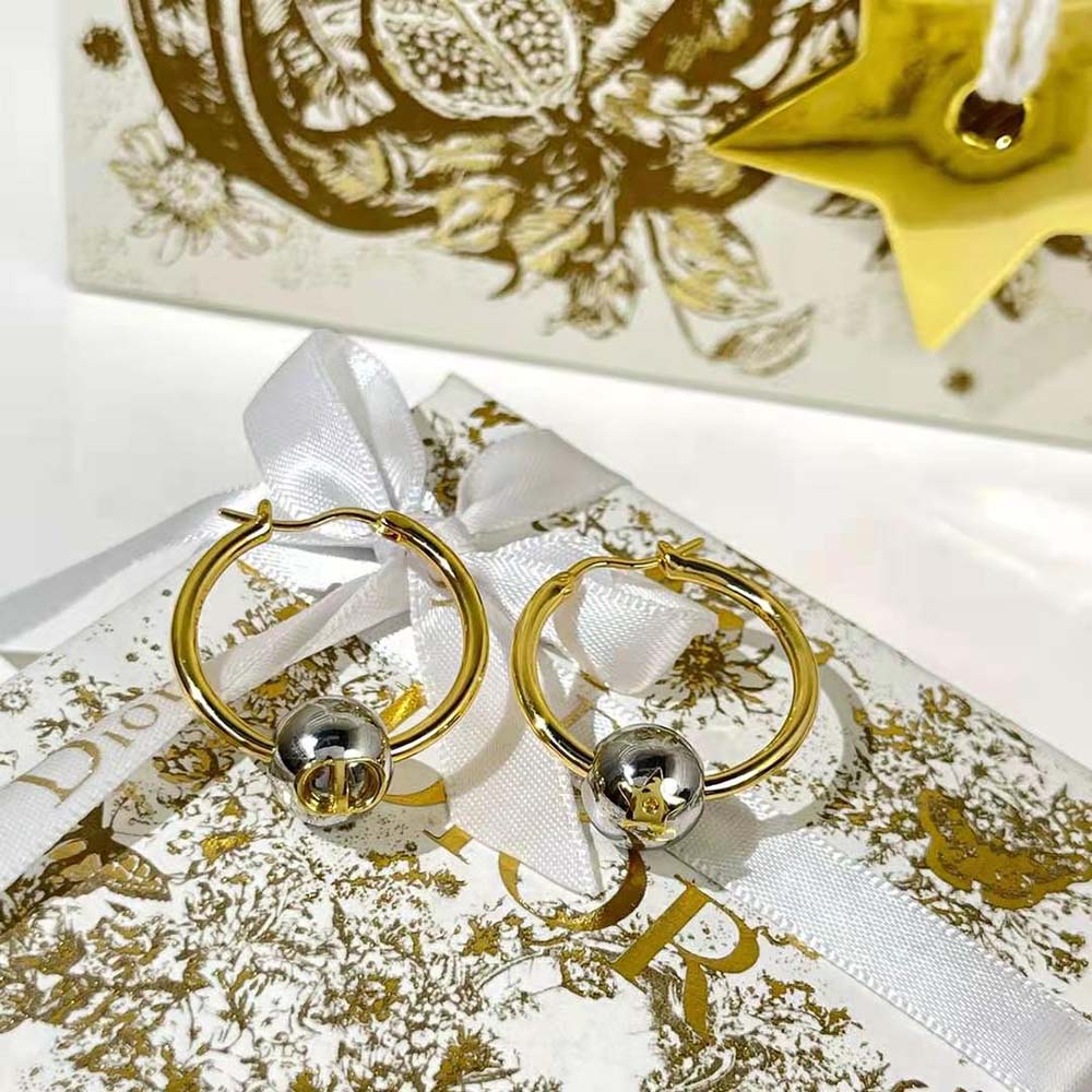 Dior Women Petit CD Earrings Gold-Finish and Palladium-Finish Metal